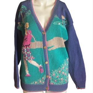 Vintage Hand-Knit Golf Graphic Cardigan